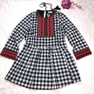 Black Buffalo Check Plaid Embroidered Dress